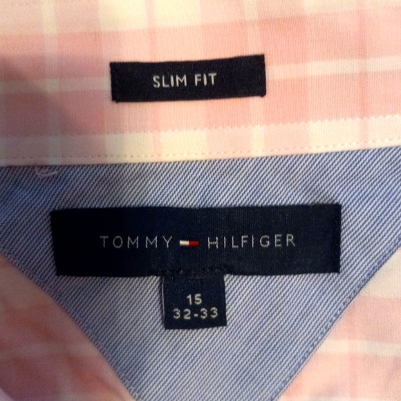 Tommy Hilfiger 16 Mens Checked Button Down Dress Shirt White Light Pink - Picture 6 of 8